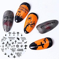 Tailaimei 9 Sheets Halloween Nail Stickers, Self-Adhesive Black Nail Art Decals For Diy Horror Nail Decorations (Black Style)