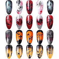 Tailaimei 9 Sheets Halloween Nail Stickers, Self-Adhesive Black Nail Art Decals For Diy Horror Nail Decorations (Black Style)