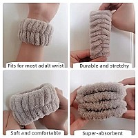 4 Pcs Face Washing Wristbands, Soft Absorbent Microfiber Wrist Scrunchies For Washing Face, Face Wash Wrist Band For Women Girl, Spa Wrist Wash Band Prevent Water Dripping Down Your Arms, Brown