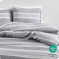 Bare Home Duvet Cover Twintwin Extra Long Size - Premium 1800 Super Soft Duvet Covers Collection - Lightweight - Soft Textured Bedding Duvet Cover (Twintwin Xl, Stripe - Heathered Charcoal)