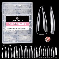 Una Gella Stiletto Fake Nails 312Pcs - Medium Stiletto Press On Nails Clear Stiletto Gel Nails Tips For Full Cover Acrylic Stiletto Nails False Nails For Nail Extension Nail Art, Home Diy Nail Salon 12 Sizes Gelly Tips