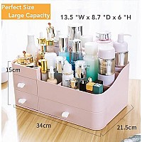 Makeup Organizer For Vanity, Large Countertop Organizer With Drawers, Cosmetics Storage For Skin Care, Brushes, Eyeshadow, Lotions, Lipstick,Nail Polishgreat For Dresser, Bathroom, Bedroom (Pink)