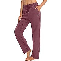 Santiny Womens Cotton Sweatpants Yoga Lounge Casual Pants Open Bottom Sweat Pants For Women With Pockets (Dusty Red_M)