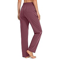 Santiny Womens Cotton Sweatpants Yoga Lounge Casual Pants Open Bottom Sweat Pants For Women With Pockets (Dusty Red_M)