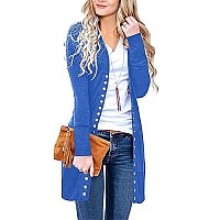 Merokeety Womens Long Sleeve Snap Button Down Solid Color Knit Ribbed Neckline Cardigans, Royalblue, Xl