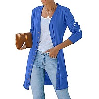 Merokeety Womens Long Sleeve Snap Button Down Solid Color Knit Ribbed Neckline Cardigans, Royalblue, Xl