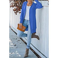 Merokeety Womens Long Sleeve Snap Button Down Solid Color Knit Ribbed Neckline Cardigans, Royalblue, Xl