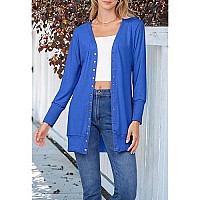 Merokeety Womens Long Sleeve Snap Button Down Solid Color Knit Ribbed Neckline Cardigans, Royalblue, Xl