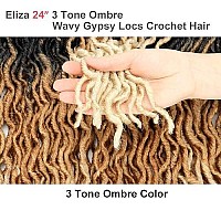 Eliza 24 Inches Long Wavy Gypsy Locs Ombre Soft Locs Crochet Hair 6 Packs Goddess Locs Crochet Hair Pre-Looped African Roots Synthetic Braiding Hair Extensions For Black Women(24,6 Pack,27613)