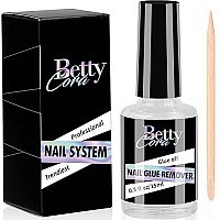 Nail Glue Remover Glue Off For Press On Nails, Bettycora 15Ml False Nails Glue On Nails Remover Fake Nail Adhesives Remover Nail Glue Debonder With Wooden Stick 05Oz