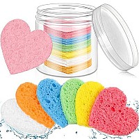 60 Pieces Facial Sponges With Container, Heart Shape Compressed Face Sponge Natural Sponge Pads For Washing Face Cleansing Exfoliating Esthetician Makeup Removal (Multi Colors)