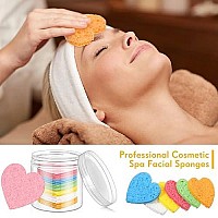 60 Pieces Facial Sponges With Container, Heart Shape Compressed Face Sponge Natural Sponge Pads For Washing Face Cleansing Exfoliating Esthetician Makeup Removal (Multi Colors)