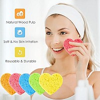 60 Pieces Facial Sponges With Container, Heart Shape Compressed Face Sponge Natural Sponge Pads For Washing Face Cleansing Exfoliating Esthetician Makeup Removal (Multi Colors)