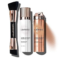 Luminess Silk Airbrush Spray Foundation Makeup Starter Kit - Full Coverage Foundation, Primer Dual-Sided Buffing Brush - Buildable Coverage, Anti-Aging Formula Hydrates Moisturizes (Shade - Light Tan )