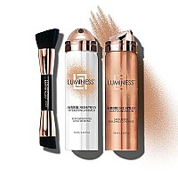 Luminess Silk Airbrush Spray Foundation Makeup Starter Kit - Full Coverage Foundation, Primer Dual-Sided Buffing Brush - Buildable Coverage, Anti-Aging Formula Hydrates Moisturizes (Shade - Light Tan )