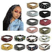 Dreshow 16 Pack Turban Headbands For Women Elastic Back Twisted Hair Bands Face Vintage Cross Head Wrap Hair Accessories