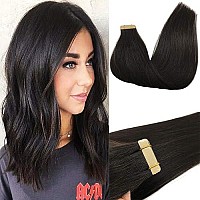 Goo Goo 20Pcs 40G Human Hair Extensions Tape In Natural Black Tape In Real Hair Straight 12 Inch