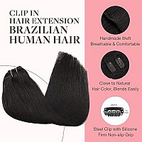 Goo Goo 12 Inch Clip In Hair Extensions Human Hair Natural Black 7Pcs 85G Remy Hair Extensions Clip In Human Hair Straight Real Human Hair Extensions For Women