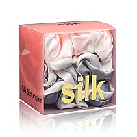 Silmer Silk Scrunchies For Hair Curly Hair 100 Mulberry 3 Pack(Pink,Silvery Grey, Haze Blue)