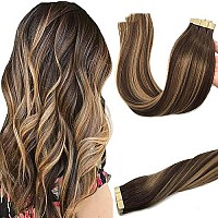 Goo Goo 20Pcs 30G Human Hair Extensions Tape In Chocolate Brown To Caramel Blonde Tape In Real Hair Straight 10 Inch