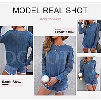 Dokotoo Womens Soft Cute Plain Lace Crochet Crew Neck Knitted Sweaters For Women Fashion 2022 Jumpers Long Sleeve Casual Winter Pullover Sweater Outerwear Blue Xs