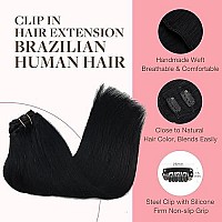 Goo Goo Hair Extensions Real Human Hair, Natural Black Highlighted GreyP1Bgrey, Thick, Straight, Soft & Natural, Remy Clip-In Hair Extensions For Women, 7Pcs 120G 16 Inches