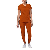 Adar Pro Movement Booster Scrub Set For Women - Sweetheart V-Neck Scrub Top Yoga Jogger Scrub Pants - P9400 - Cinnamon - S