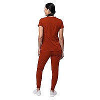 Adar Pro Movement Booster Scrub Set For Women - Sweetheart V-Neck Scrub Top Yoga Jogger Scrub Pants - P9400 - Red Ochre - L