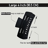 Nalodu Hair Claw Clips Large Square 4 Inch Matte No Slip Big Rectangle Jaw Clip Clamp For Thick Hair Women, 3 Pack Black