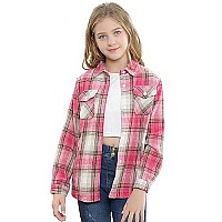 Sangtree Girls Plaid Jacket Shackets Flannel Button Down Long Sleeve Classic Print Shirt Coat Tops, Yf9 Plaid Jacket -Gray White, 8-9 Years Tag 150