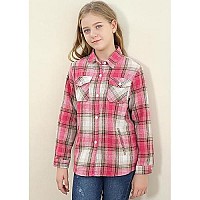 Sangtree Girls Plaid Jacket Shackets Flannel Button Down Long Sleeve Classic Print Shirt Coat Tops, Yf9 Plaid Jacket -Gray White, 8-9 Years Tag 150