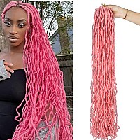 36Inch 7Packs Soft New Faux Locs Colorful Long Goddess Locs Crochet Hair Natural Pre Looped Natural Crochet Braid Curly Wave Braiding Hair (36Inch Pink 7Packs))