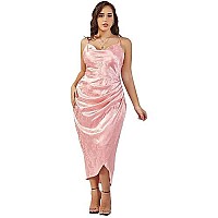 Floerns Womens Plus Size Satin Spaghetti Strap Cowl Neck Wrap Party Cami Dress Jacquard Pink 2Xl