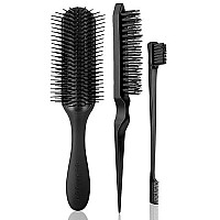 Hair Brush For Curly Hair Classic Styling Brushes With Edge Comb 9 Row 3 Row For Women Men Bristle For Natural Thick Hair Detangling, Separating, Shaping Defining Curls Travel Hairbrush 3 Packs