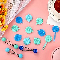 72 Pcs Hair Ball Ties For Girls Self Hinge Hair Barrettes Ball Bubble Hair Accessories Set 80S 90S Bow Flower Hair Tie Plastic Hair Clips For Baby Girls Toddlers (Blue)