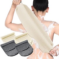 Exfoliating Back Scrubber With Handles 4 Packs Nylon Back Exfoliator Extended Length Back Washers Scrubbers Stretchable Pull Strap Exfoliating Washcloth (Grey, Cream White)