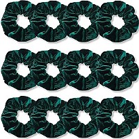 Ivaryss Dark Green Scrunchies, Premium Velvet Soft Hair Scrunchy Bulk, Solid Colors Thick Elastic Bands, Hair Accessories For Women And Girls, 12 Pack