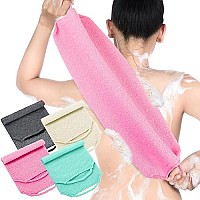 Exfoliating Back Scrubber With Handles 4 Packs Nylon Back Exfoliator Extended Length Back Washers Scrubbers Stretchable Pull Strap Exfoliating Washcloth (Pink, Lake Blue, Grey, Cream White)