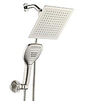 Dreamspa Ultra-Luxury 9 Rainfall Shower Headhandheld Combo Convenient Push-Button Flow Control Button For Easy One-Handed Operation Switch Flow Settings With The Same Hand Satin Nickel