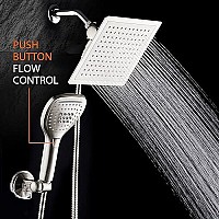 Dreamspa Ultra-Luxury 9 Rainfall Shower Headhandheld Combo Convenient Push-Button Flow Control Button For Easy One-Handed Operation Switch Flow Settings With The Same Hand Satin Nickel