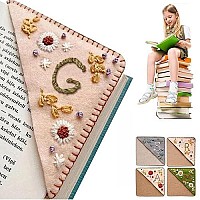 Personalized Hand Embroidered Corner Bookmark, 26 Letters Cute Flower Embroidered Corner Bookmark Embroidery Book Marker Clip For Book Lovers Bookmarks For Reading Lovers Meaningful Gift (Spring, G)