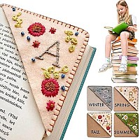 Personalized Hand Embroidered Corner Bookmark, 26 Letters Cute Flower Embroidered Corner Bookmark Embroidery Book Marker Clip For Book Lovers Bookmarks For Reading Lovers Meaningful Gift (Fall, Q)