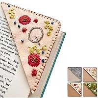 Personalized Hand Embroidered Corner Bookmark, 26 Letters Cute Flower Embroidered Corner Bookmark Embroidery Book Marker Clip For Book Lovers Bookmarks For Reading Lovers Meaningful Gift (Fall, Q)