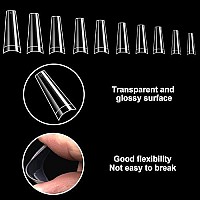 1000 Pcs French Coffin Ballerina Nail Tips Acrylic Nails Artificial Half False Flake Nail Tips 10 Sizes With 2 Boxes Clear Plastic Cases For Nail Salon Nail Shop Diy Nail Art Ballerina Nails (Clear)