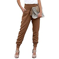 Dokotoo Womens Fashion Casual Summer Front Roomy Pockets Drawstring Elastic Waist Cotton Comfy Jogging Pants Jogger Pants Sweatpants Brown Large