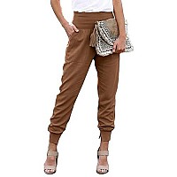 Dokotoo Womens Fashion Casual Summer Front Roomy Pockets Drawstring Elastic Waist Cotton Comfy Jogging Pants Jogger Pants Sweatpants Brown Small