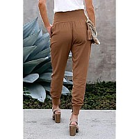 Dokotoo Womens Fashion Casual Summer Front Roomy Pockets Drawstring Elastic Waist Cotton Comfy Jogging Pants Jogger Pants Sweatpants Brown Small