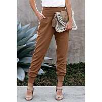 Dokotoo Womens Fashion Casual Summer Front Roomy Pockets Drawstring Elastic Waist Cotton Comfy Jogging Pants Jogger Pants Sweatpants Brown Small