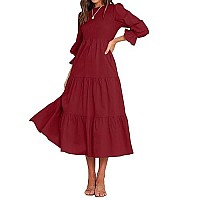 Btfbm Women Casual Long Sleeve Crew Neck Fall Dress Bohemian Relaxed Fit Floral Flowy Maxi Dresses Tiered Cocktail Dress(Solid Red,Xx-Large)