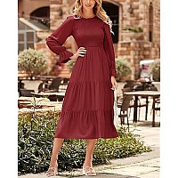 Btfbm Women Casual Long Sleeve Crew Neck Fall Dress Bohemian Relaxed Fit Floral Flowy Maxi Dresses Tiered Cocktail Dress(Solid Red,Xx-Large)